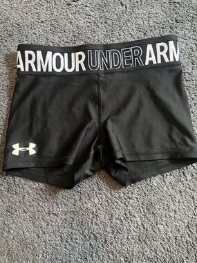 Under Armour Youth Black Athletic Compression Shorts with Logo Waistband